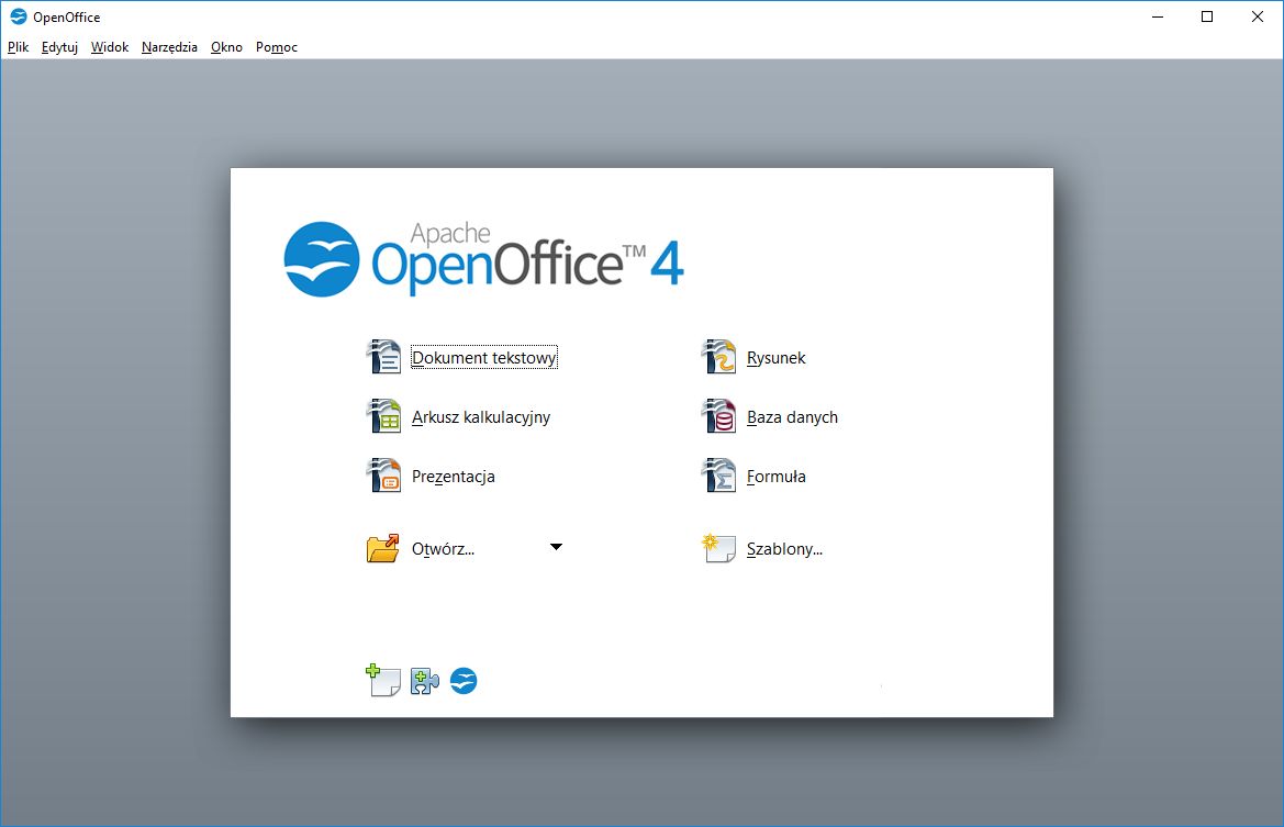 Apache OpenOffice - ekran startowy