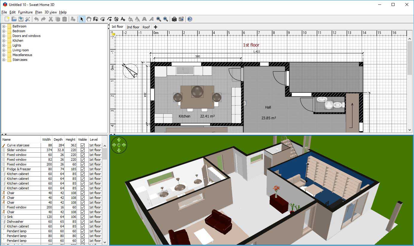 Интерфейс программы Sweet Home 3d