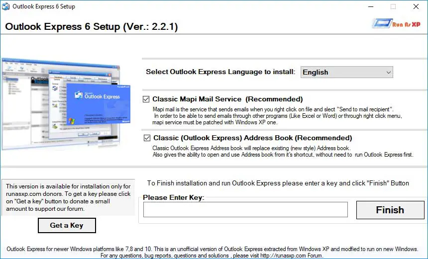 where is runasxp outlook express mail address book